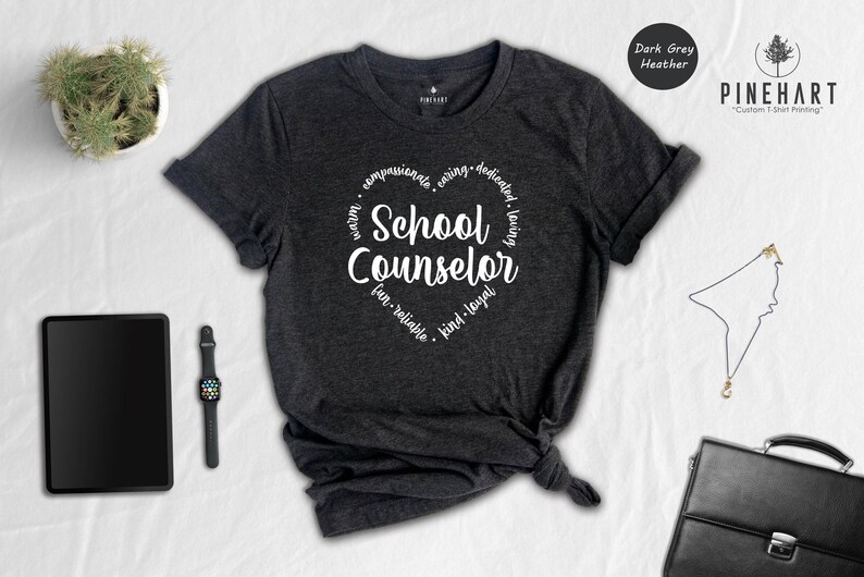 Heart Graphic Tee School Counselor Shirt: Sustainable Casual Wear, Soft Cotton (Sizes S-XXL, Eco Friendly) image 3