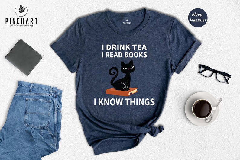 Book Lover T Shirt Casual Reading Tee, I Drink Tea Read Books (Unisex S-XXL, Heather Cotton Blend) Bild 4