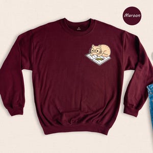 Cat And Book Lover Shirt, Sleeping Cat On Book Pocket Print, Cute Reading Cat Tee, Gift For Cat Moms And Bookworms, Unisex T-Shirt image 8