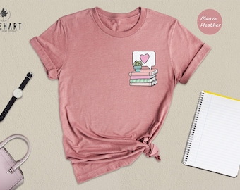 Book Lover Shirt Harajuku Style Tee, Kawaii Design (Preshrunk Cotton, Digital Ink Printed, Casual Reader Gift)