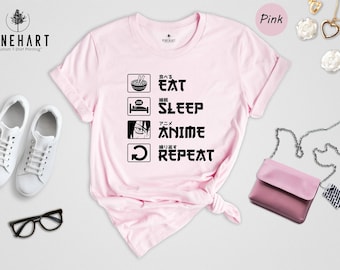 Eat Sleep Anime Repeat Shirt, Funny Otaku Icon Tee, Japanese Anime Lover Gift, Unisex Casual T-Shirt for Anime Fans
