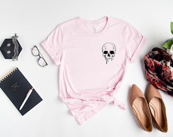 Unisex Halloween Tee Spooky Skeleton Top, Melting Skull Graphic (S-XXL, Eco Cotton Blend, Digital Ink Print)