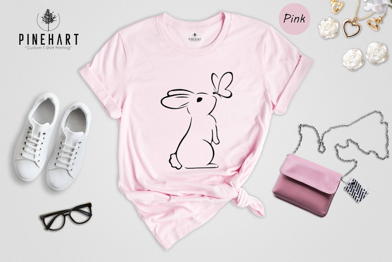 Rabbit Lover Shirt Cute Bunny Tee: Butterfly Accent Design, Soft Preshrunk Cotton | Comfortable Fit, Multiple Sizes image 1