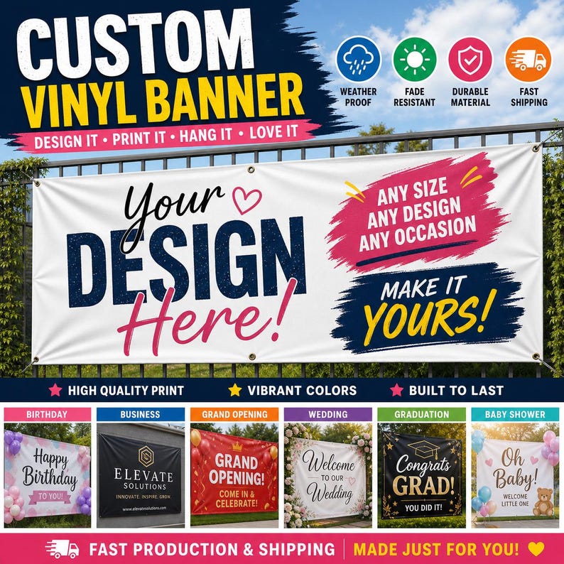 Custom Vinyl Banner | Waterproof Outdoor Sign | Business, Event, Wedding, Birthday image 4