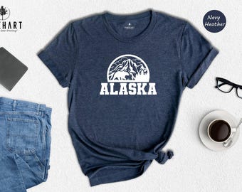 Camisa informal para exteriores con diseño de oso de montaña: Gráfico inspirado en la fauna de Alaska, tejido sostenible (unisex, tallas S-XL, algodón suave)