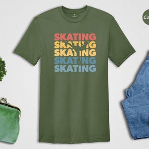 Retro Skating Shirt, Stacked Text Ice Skater Tee, Vintage Sunset Skating Gift, Funny Figure Skater T-Shirt for Men Women image 3