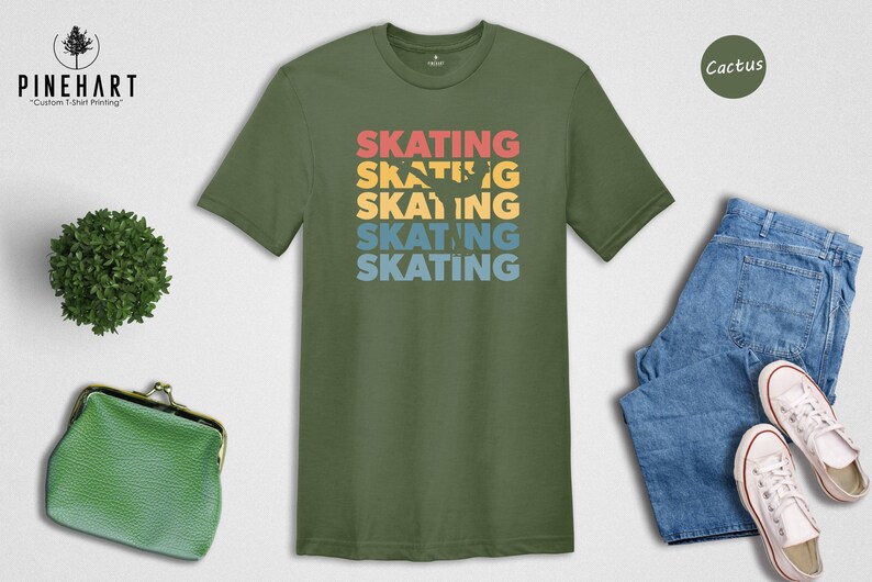 Retro Skating Shirt, Stacked Text Ice Skater Tee, Vintage Sunset Skating Gift, Funny Figure Skater T-Shirt for Men Women image 3