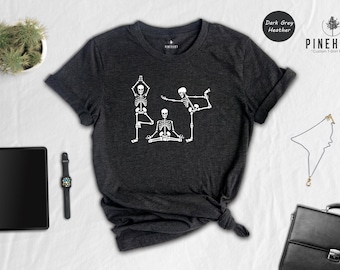 Skeleton Yoga Shirt, Funny Halloween Yoga Tee, Skeleton Poses Graphic T-Shirt, Yoga Lover Gift, Dark Humor Halloween Shirt Unisex