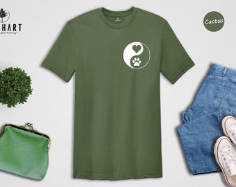 Dog Paw Heart Shirt: Yin Yang Design, Casual Animal Tee | Soft Cotton, Eco-Friendly Print | Unisex Sizes S-XXL