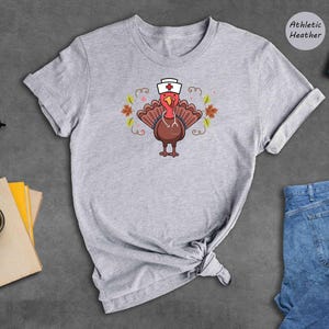 Nurse Turkey Tee: Playful Thanksgiving Design - Soft Cotton, Heather Blend, Cozy Fall Wardrobe image 2