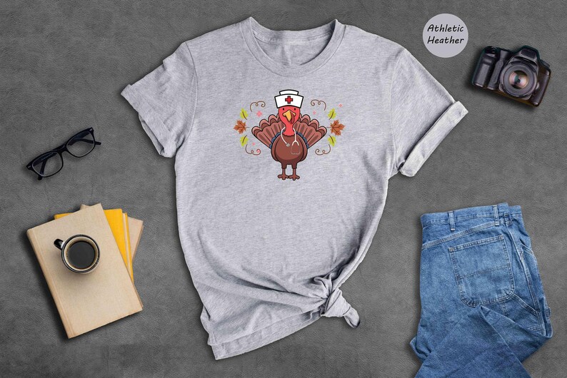 Nurse Turkey Tee: Playful Thanksgiving Design - Soft Cotton, Heather Blend, Cozy Fall Wardrobe image 2