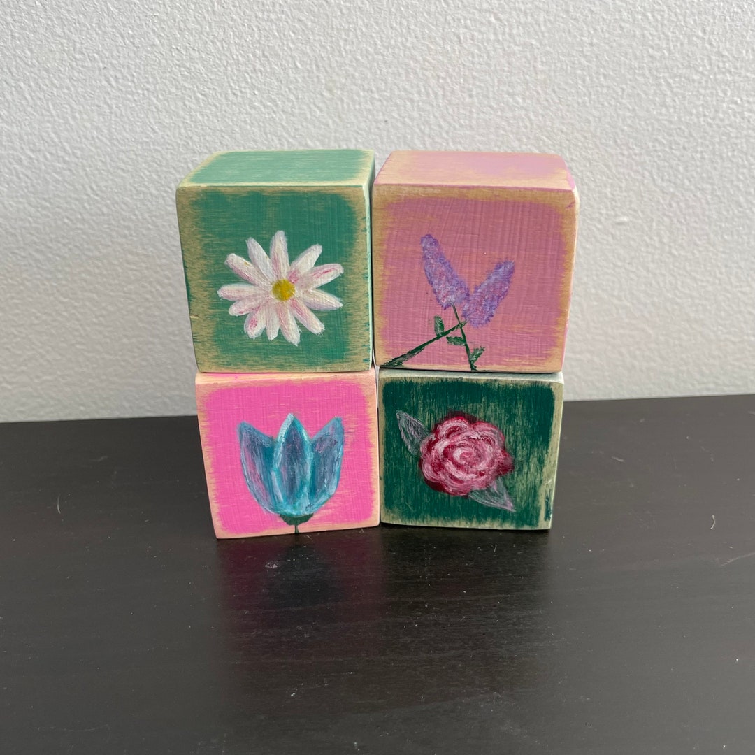 Spring Wood Block Decor Floral Farmhouse Decor Flower Etsy