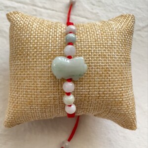 Natural Handmade Green Jade Pig Bracelet With Adjustable Red Woven String FENGSHUI Lucky For Fortune And Happiness