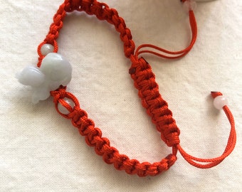 Handmade Jade Dog Bracelet: Lucky Fengshui Red Woven String