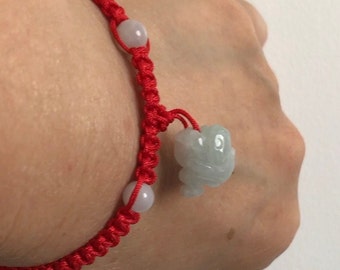 Cute Dangling Jade Monkey Bracelet With Adjustable Red Woven String, Jade Animal Zodiac With FENGSHUI Luck