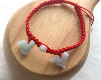 Jade Rooster Bracelet: Red Woven String, Fengshui Luck