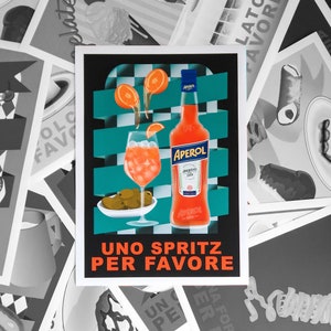 Uno Spritz Per Favore Limited Edition Art Print Aperol Poster Bar Cart Decor Cocktail Poster Fine Art Print image 2