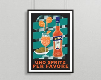 Uno Spritz Per Favore - Limited Edition Art Print - Aperol Poster - Bar Cart Decor - Cocktail Poster - Fine Art Print