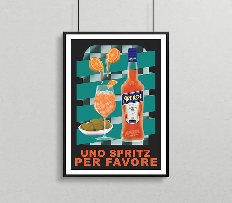 Uno Spritz Per Favore Limited Edition Art Print Aperol Poster Bar Cart Decor Cocktail Poster Fine Art Print image 1
