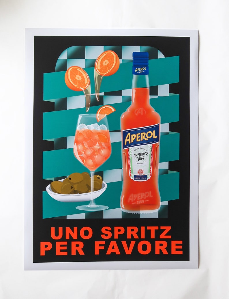 Uno Spritz Per Favore Limited Edition Art Print Aperol Poster Bar Cart Decor Cocktail Poster Fine Art Print image 8