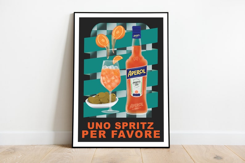 Uno Spritz Per Favore Limited Edition Art Print Aperol Poster Bar Cart Decor Cocktail Poster Fine Art Print image 3