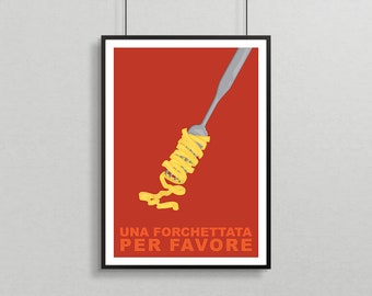 Una Forchettata Per Favore - Limited Edition Art Print - Red - Pasta Print - Pasta Poster - kitchen decor - Kitchen Wall Art