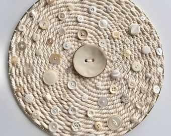 All Buttoned Up 12-Inch Round Woven Wall Hanging with Buttons