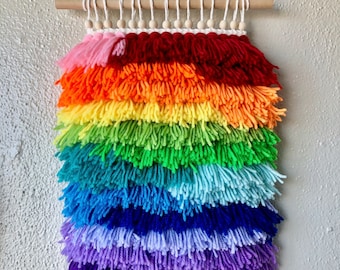 Regenbogen Farbverlaufstuch Gewebter Wandbehang mit Holzperlen