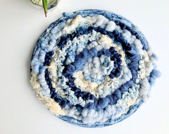 Big Blue 14-Inch Round Woven Wall Hanging