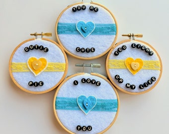 Mini Button Conversation Heart 3-Inch Hoop Wall Hangings