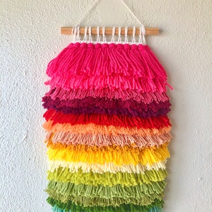 Rainbow Gradient Shag-Style Woven Wall Hangings Warm Colors