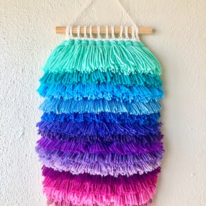 Rainbow Gradient Shag-Style Woven Wall Hangings Cool Colors