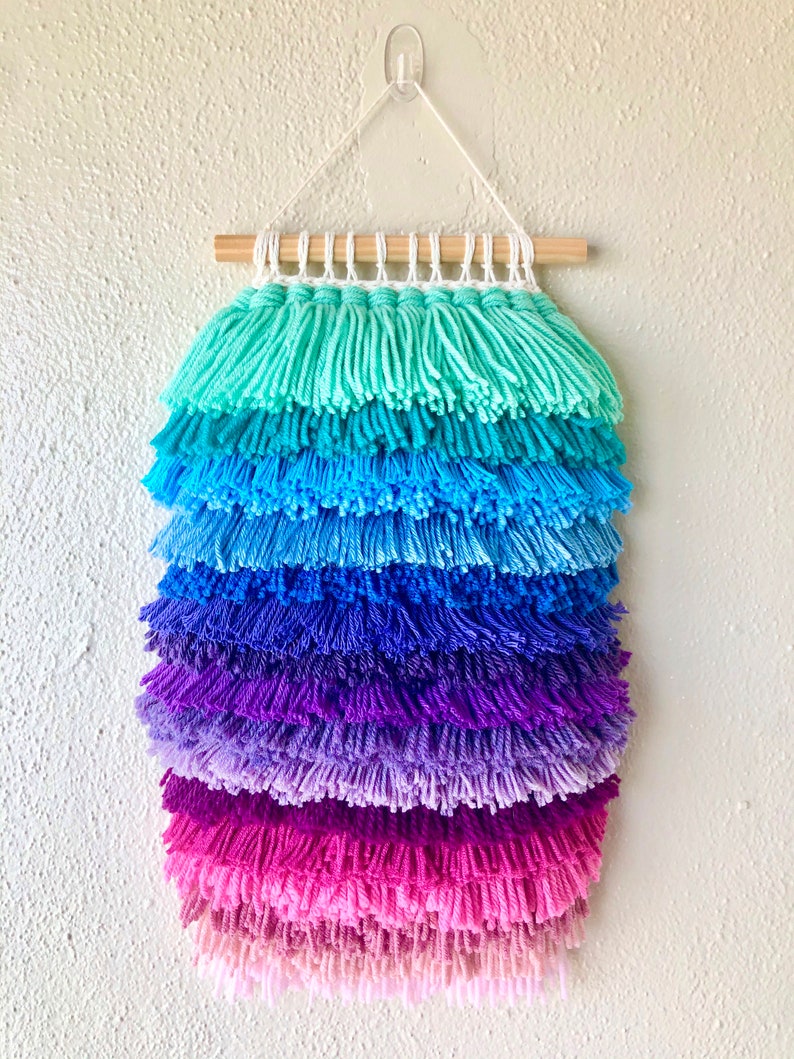 Rainbow Gradient Shag-Style Woven Wall Hangings Cool Colors