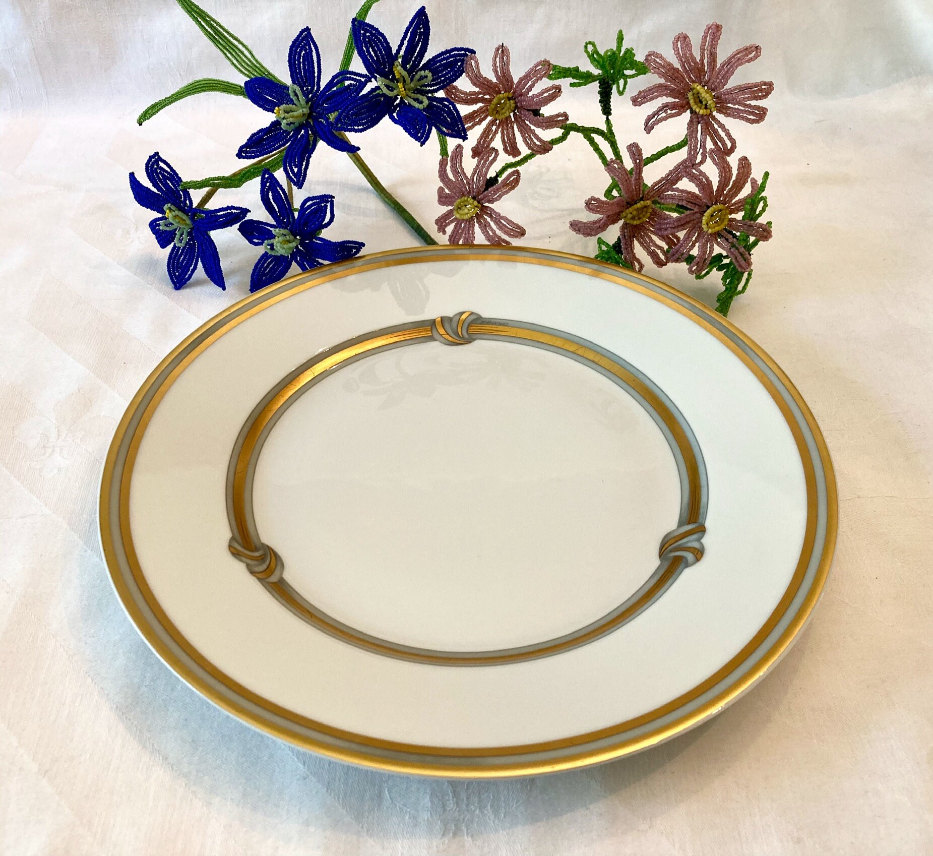Christofle Ruban or Dinner Plate: Gold Ribbon Limoges China (10 3
