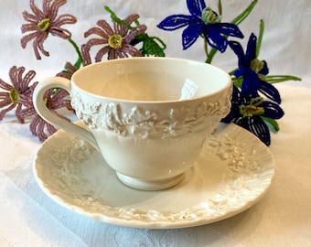 Wedgwood Grape Embossed Queensware Cream on Cream Shell Edge Cup and Saucer(s)