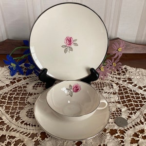 Franciscan China Mid Century ENCANTO ROSE Trio, Cup, Saucer, Dessert. Plate