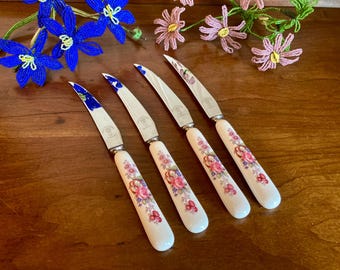 Royal Crown Derby Steak Knives - Derby Posies Bone China Handles - Set of 4