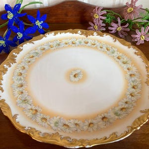 Antique T&V Limoges Daisy Chain Round Platter or Chop Plate, Yellow Rim