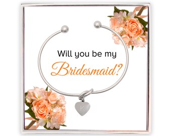 ¿Serás mi propuesta de dama de honor, caja de regalo de dama de honor inicial personalizada, pulsera de corbata del nudo, propuesta de dama de honor, regalo de dama de honor