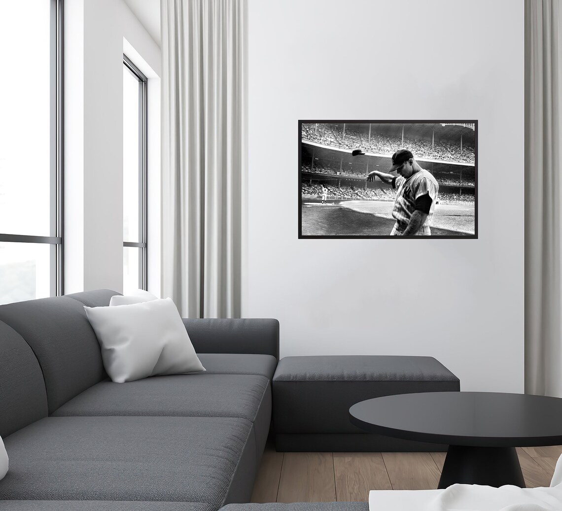 Mickey Mantle throwing helmet Print famous hat toss Print Etsy