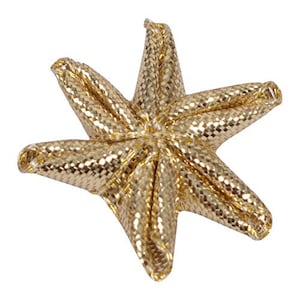 May include: A gold star-shaped embellishment made of fabric with a textured, woven design.