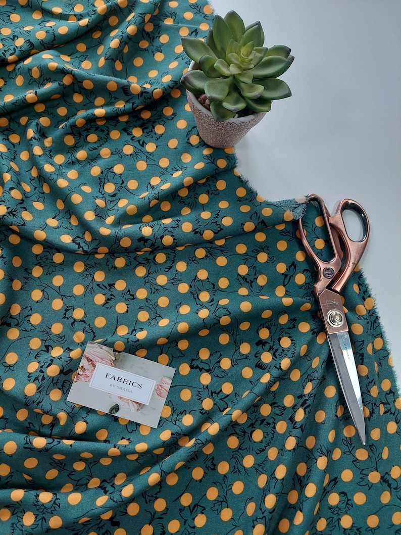Vert Polka Dot Floral Print Viscose Tissu Robe Chemisier Jupe Abaya Couture Artisanat Matériel image 1