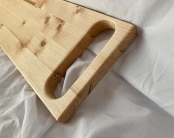 Rustic spruce bathtub shelf with towel holder, natural oil finish