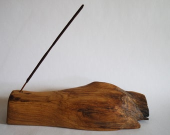 Solid stand for incense sticks, fine and rustic oak wood in a unique shape