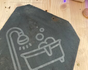 Laser Engraved Slate Shingles - Rustic pictograms for your wet area toilet bathroom