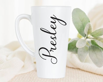 Personalized Latte Mug- Tall Mug- Custom- Name- Coffee Mug- Tea Mug- Gift- Party Favor- Birthday Gift- Bridesmaid Gift- Dessert Cup Mug