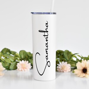 Custom Tumbler, Bridesmaid Tumbler,Custom Tumbler Flower, Leaf. Feather,Skinny Tumbler,Personalized,Bachelorette,Custom Drinkware - 20 oz