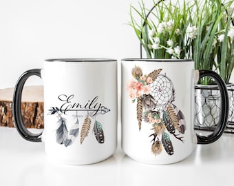 Dream Catcher Personalized Mug- Feather Mug- Name Custom Gift - Dream Catcher Girl - Friend Personalized Gifts All Occasions