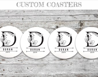 SET  of 4 - Custom Text Coaster | Gift for Her | Gift for Him | Gifts for Home | Birthday | Wedding | Ceramic | Cork | Coffee | Tea