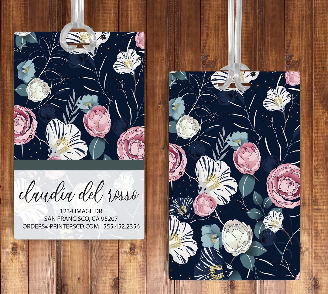 Personal Luggage Tag, Pink Flower Luggage Tag, Black and Pink Luggage